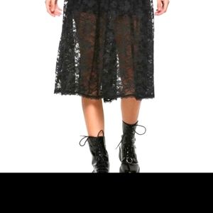 Tea length black lace skirt